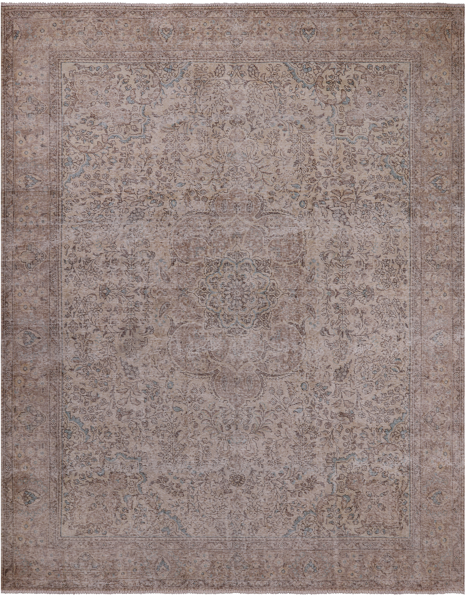 SUPER SALE Ivory Persian Vintage White Wash Hand Knotted Area Rug - 9' 10" X 12' 5"