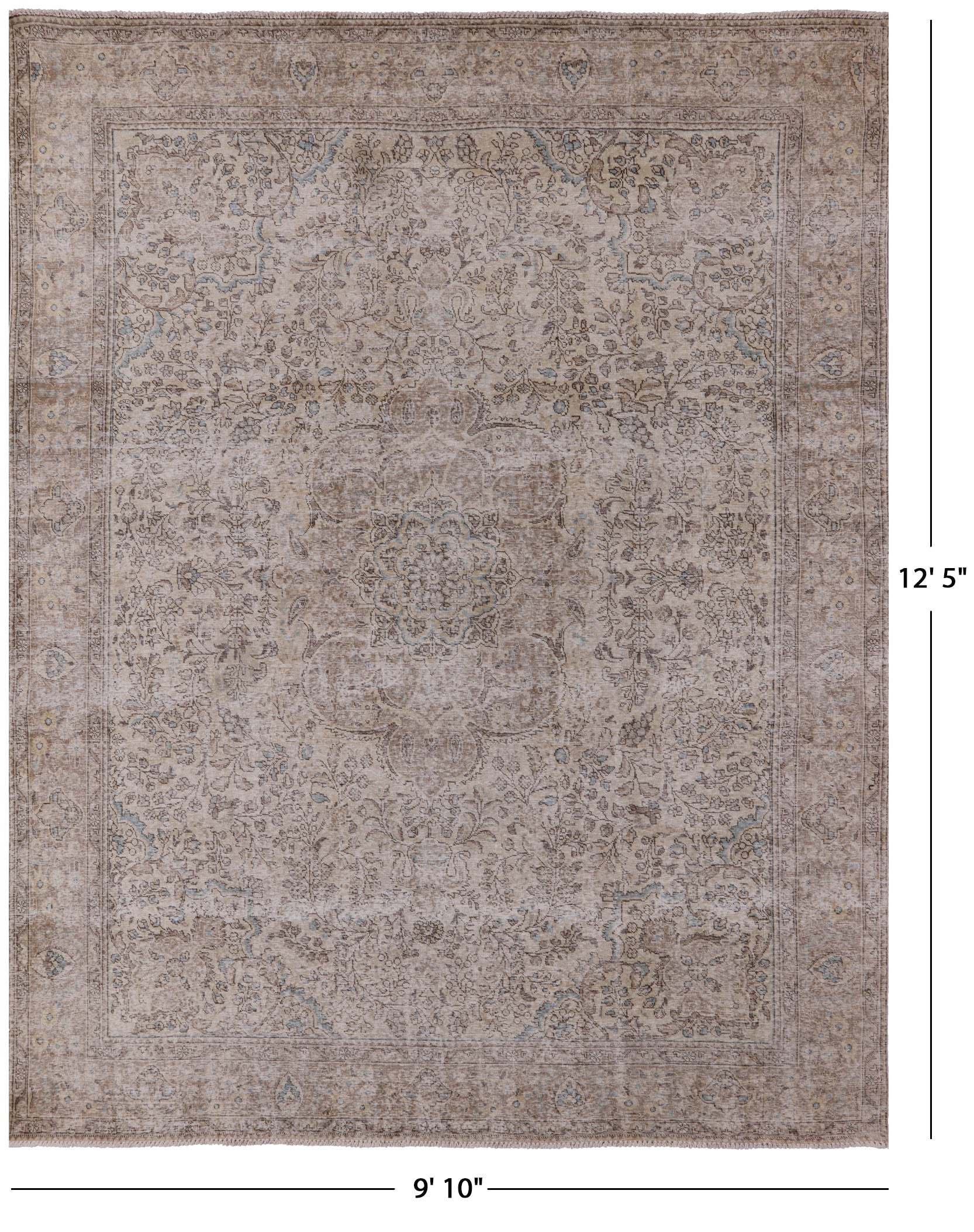 Ivory Persian Vintage White Wash Hand Knotted Area Rug - 9' 10" X 12' 5" - Golden Nile