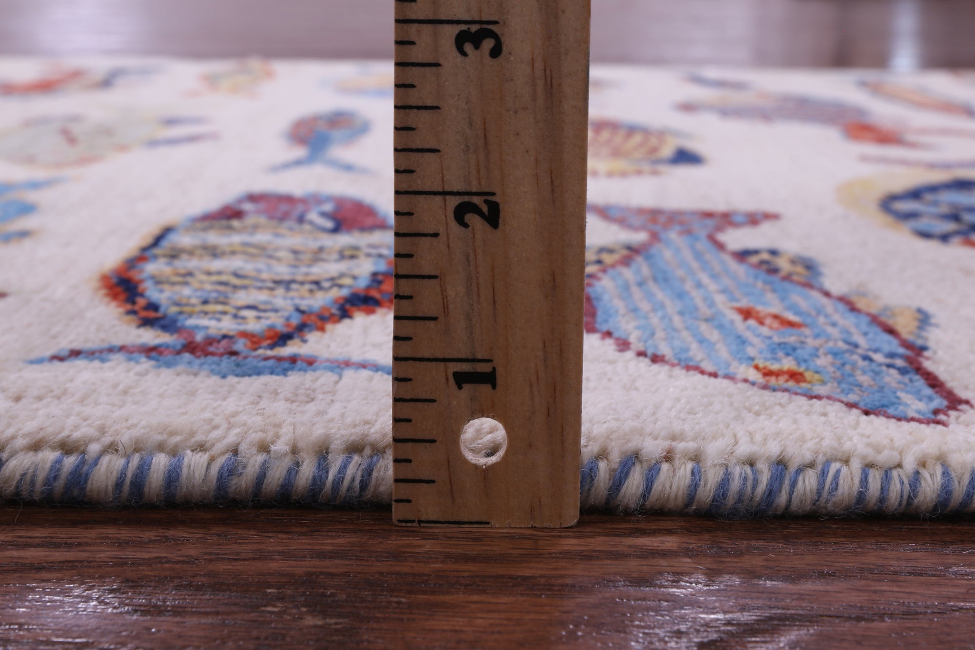 Ivory Fish Design Persian Gabbeh Handmade Wool Runner Rug - 2' 7" X 11' 7" - Golden Nile