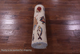 Ivory Fish Design Persian Gabbeh Handmade Wool Runner Rug - 2' 7" X 11' 7" - Golden Nile