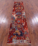Modern Fine Serapi Hand Knotted Wool Runner Rug - 2' 6" X 11' 7" - Golden Nile