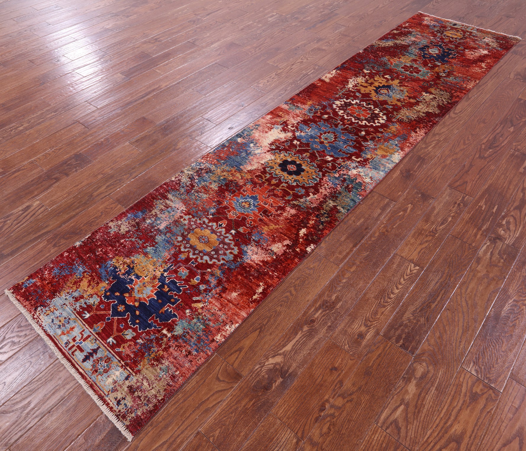 Modern Fine Serapi Hand Knotted Wool Runner Rug - 2' 6" X 11' 7" - Golden Nile