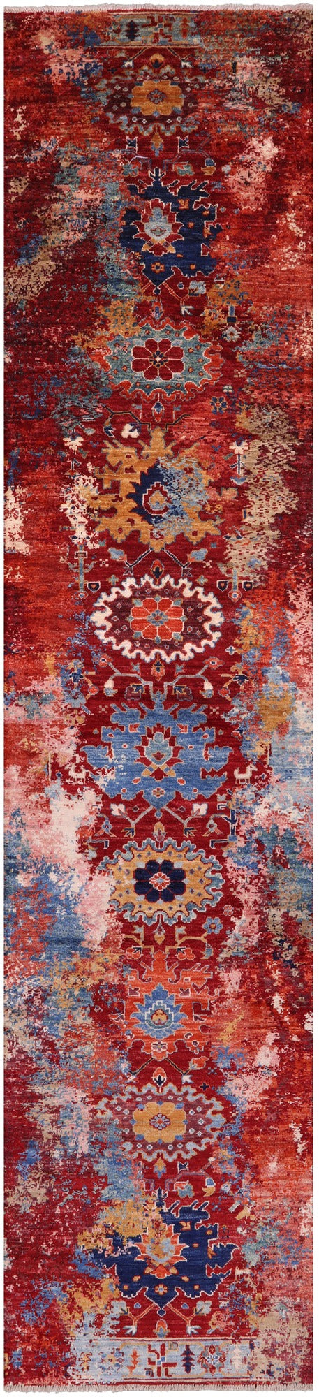 Modern Fine Serapi Hand Knotted Wool Runner Rug - 2' 6" X 11' 7" - Golden Nile