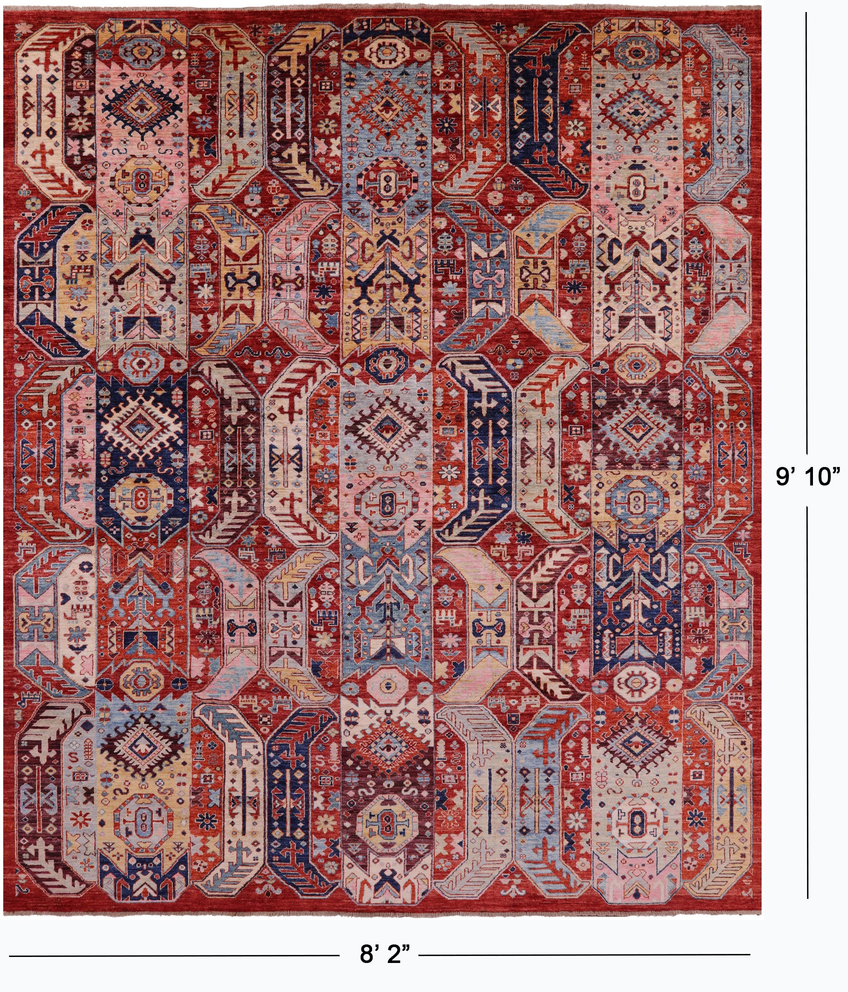 Red Persian Fine Serapi Hand Knotted Wool Rug - 8' 2" X 9' 10" - Golden Nile