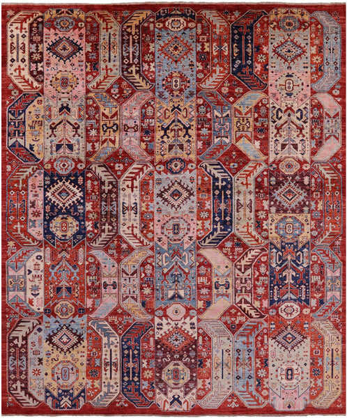 Red Persian Fine Serapi Hand Knotted Wool Rug - 8' 2" X 9' 10" - Golden Nile