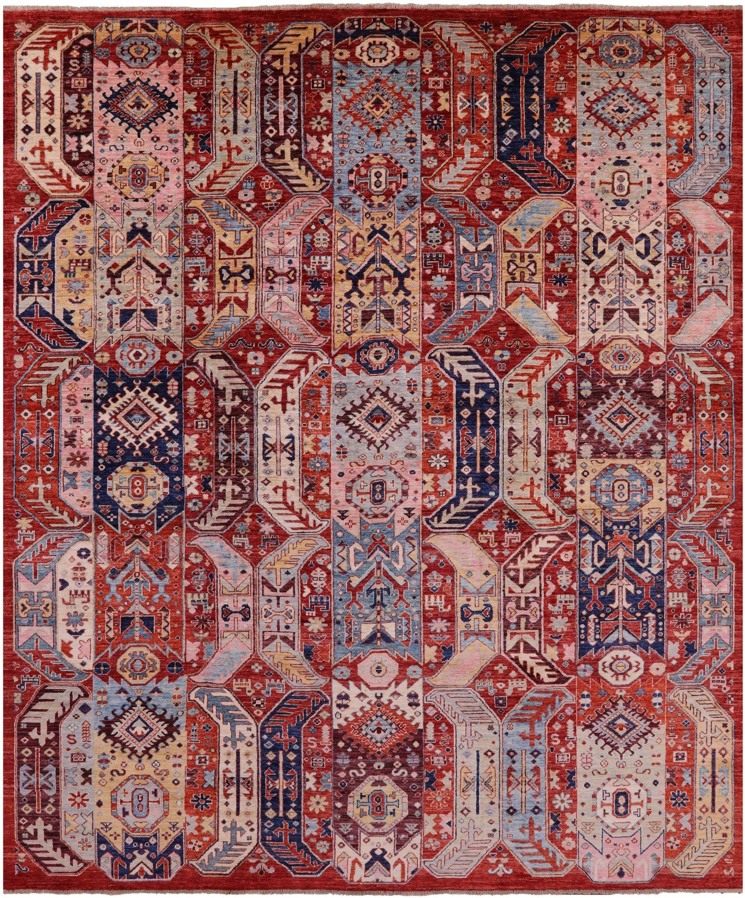 Red Persian Fine Serapi Hand Knotted Wool Rug - 8' 2" X 9' 10" - Golden Nile