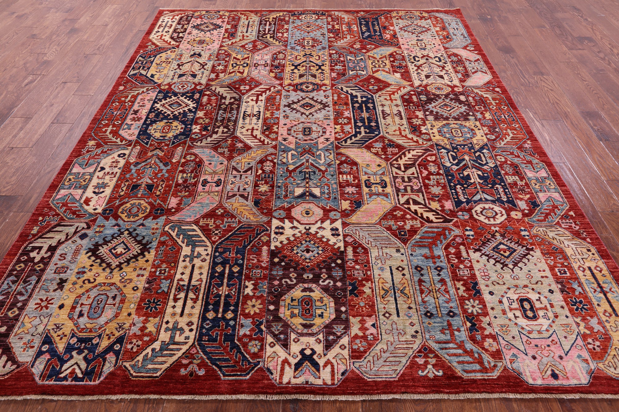 Red Persian Fine Serapi Hand Knotted Wool Rug - 8' 2" X 9' 10" - Golden Nile