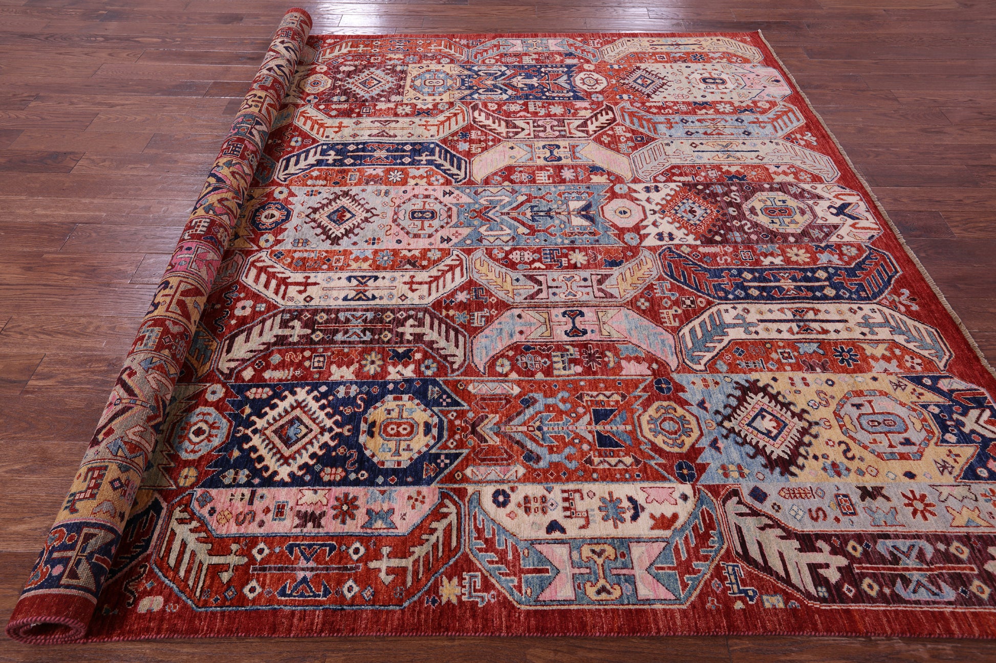 Red Persian Fine Serapi Hand Knotted Wool Rug - 8' 2" X 9' 10" - Golden Nile