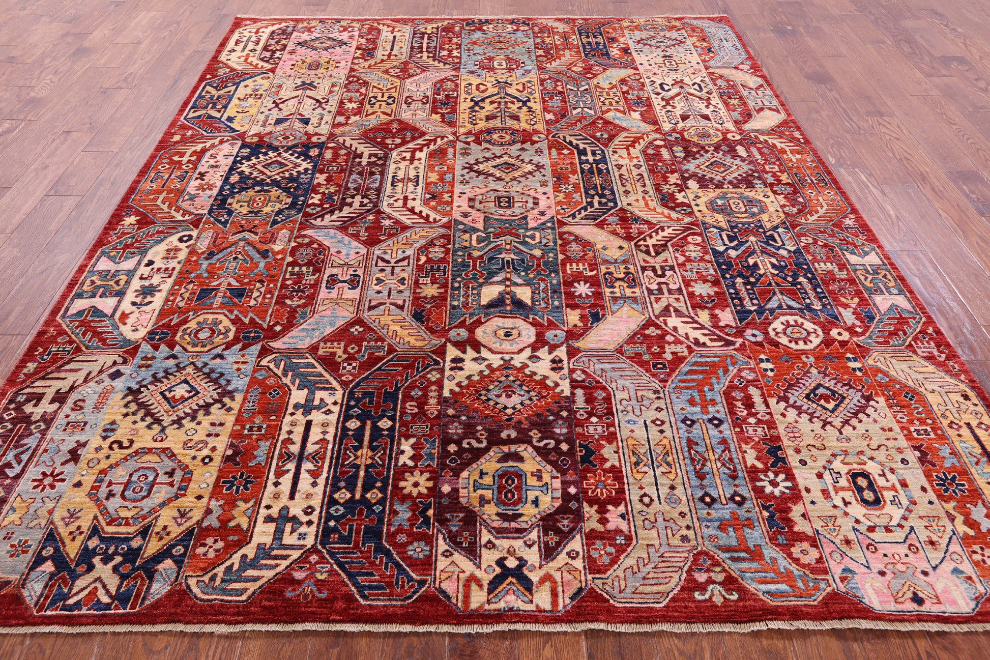 Red Persian Fine Serapi Hand Knotted Wool Rug - 7' 11" X 9' 11" - Golden Nile
