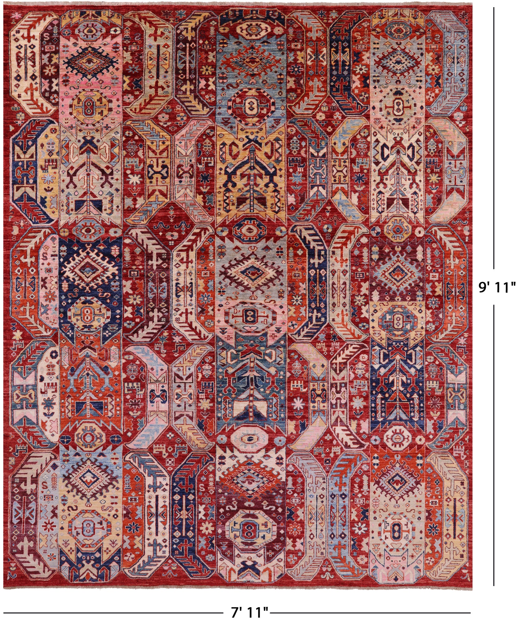 Red Persian Fine Serapi Hand Knotted Wool Rug - 7' 11" X 9' 11" - Golden Nile