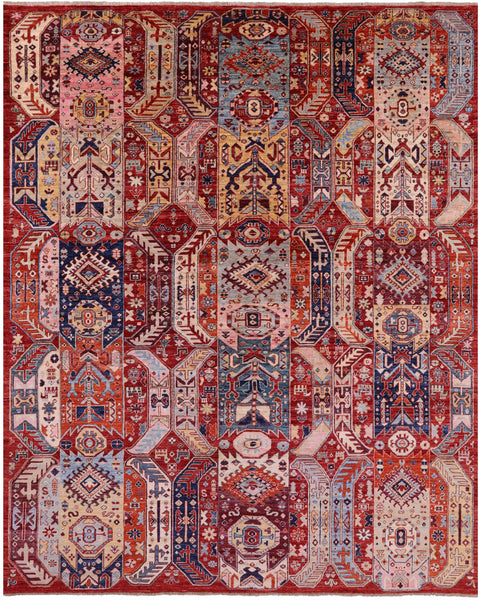 Red Persian Fine Serapi Hand Knotted Wool Rug - 7' 11" X 9' 11" - Golden Nile