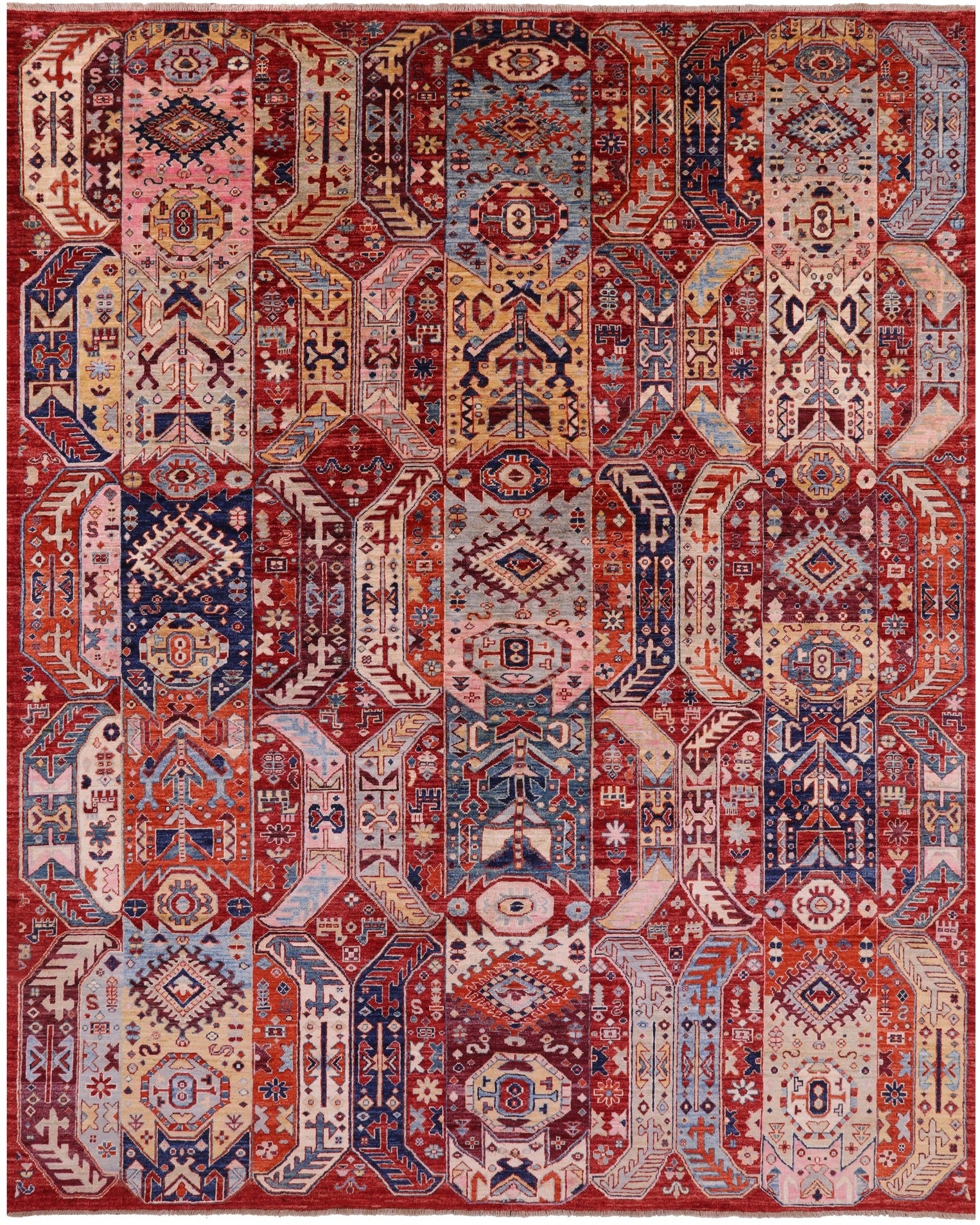Red Persian Fine Serapi Hand Knotted Wool Rug - 7' 11" X 9' 11" - Golden Nile