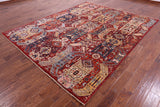 Red Persian Fine Serapi Hand Knotted Wool Rug - 7' 11" X 9' 11" - Golden Nile