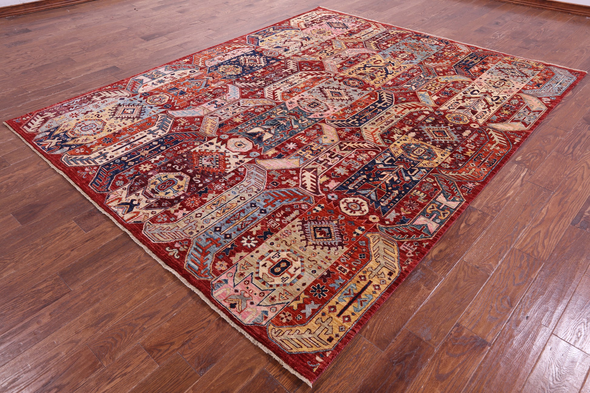 Red Persian Fine Serapi Hand Knotted Wool Rug - 7' 11" X 9' 11" - Golden Nile