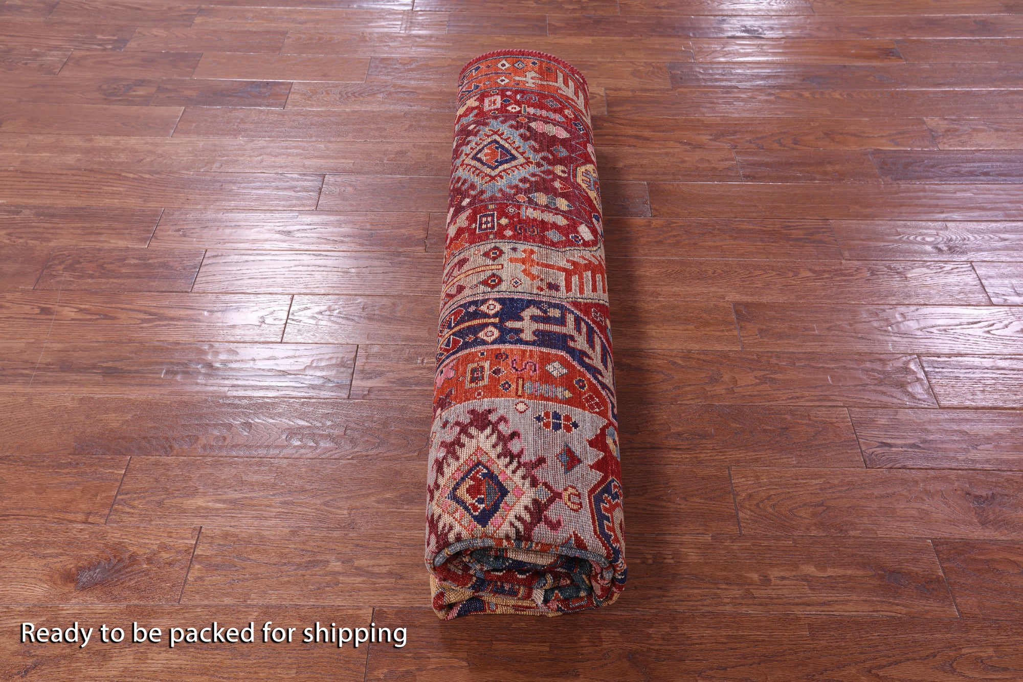 Red Persian Fine Serapi Hand Knotted Wool Rug - 7' 11" X 9' 11" - Golden Nile
