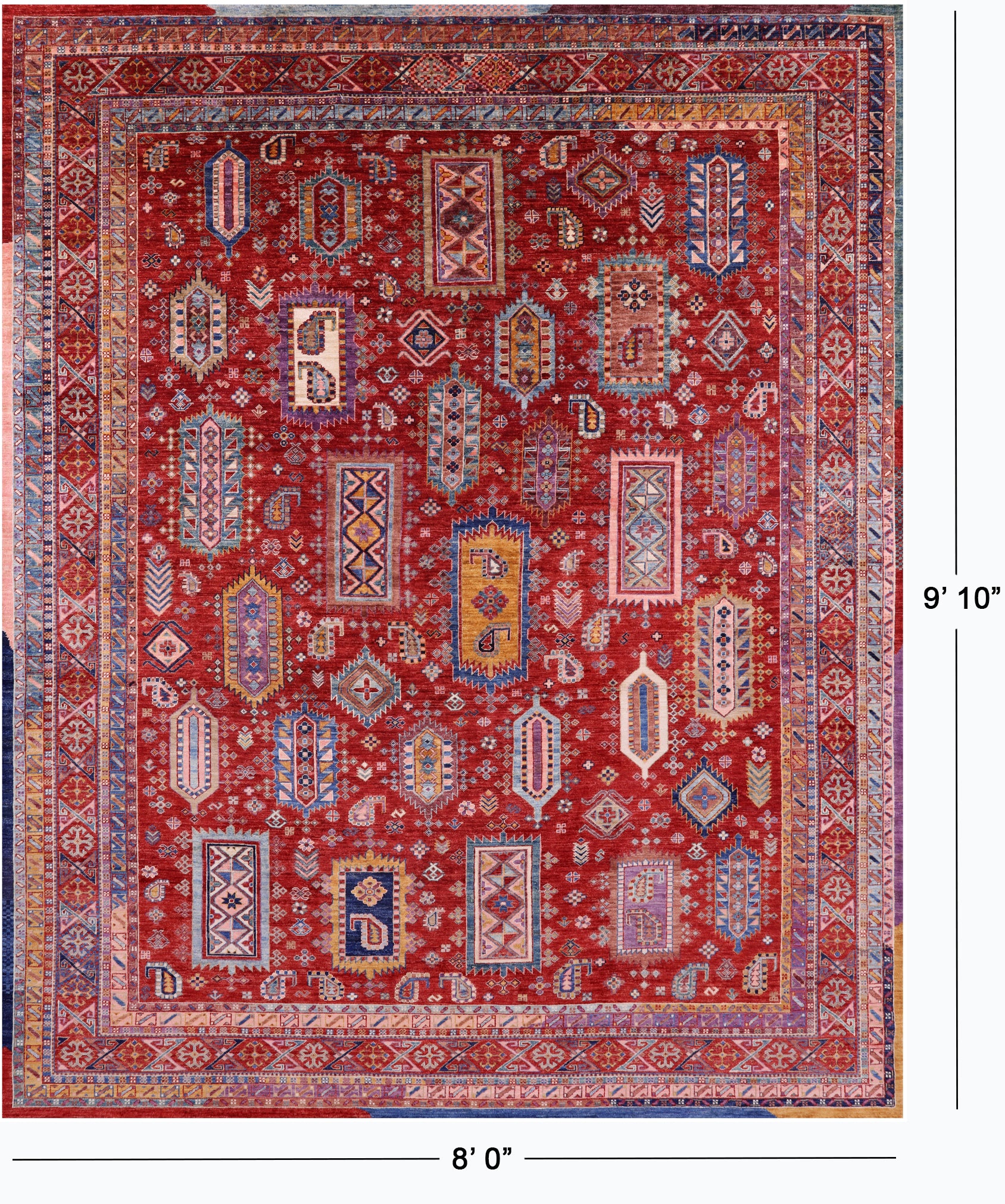 Red Persian Fine Serapi Hand Knotted Wool Rug - 8' 0" X 9' 10" - Golden Nile