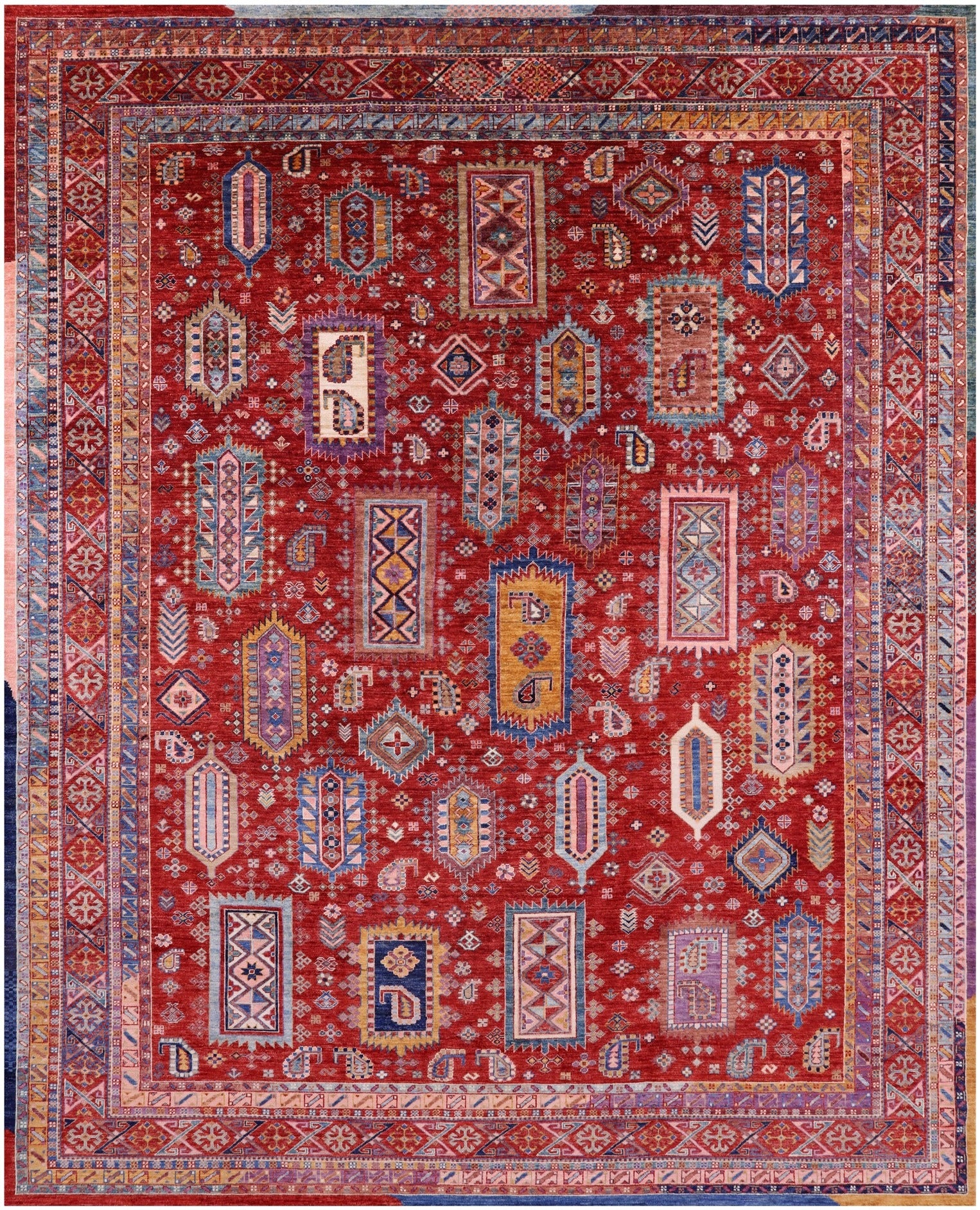 Red Persian Fine Serapi Hand Knotted Wool Rug - 8' 0" X 9' 10" - Golden Nile