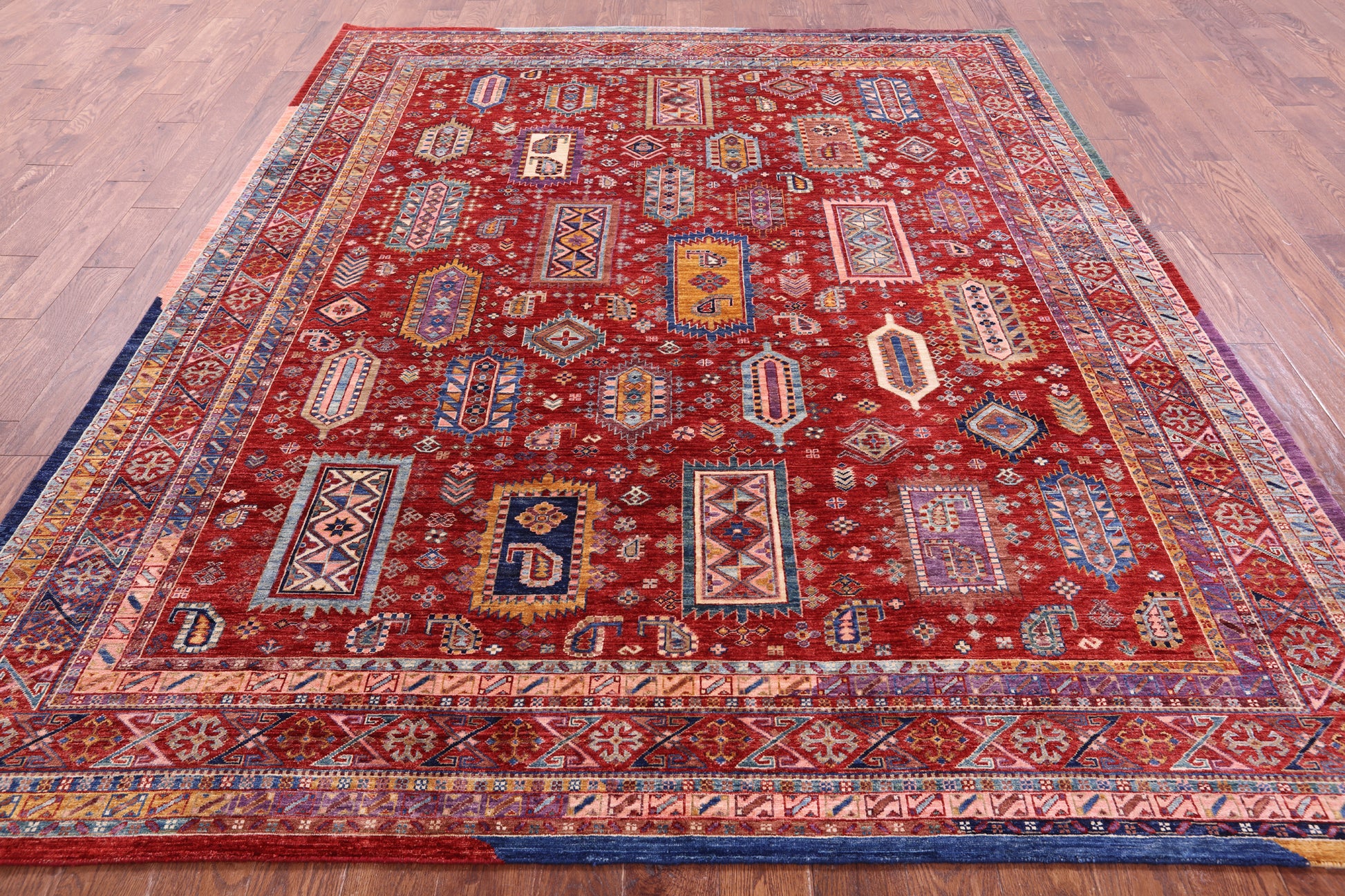 Red Persian Fine Serapi Hand Knotted Wool Rug - 8' 0" X 9' 10" - Golden Nile