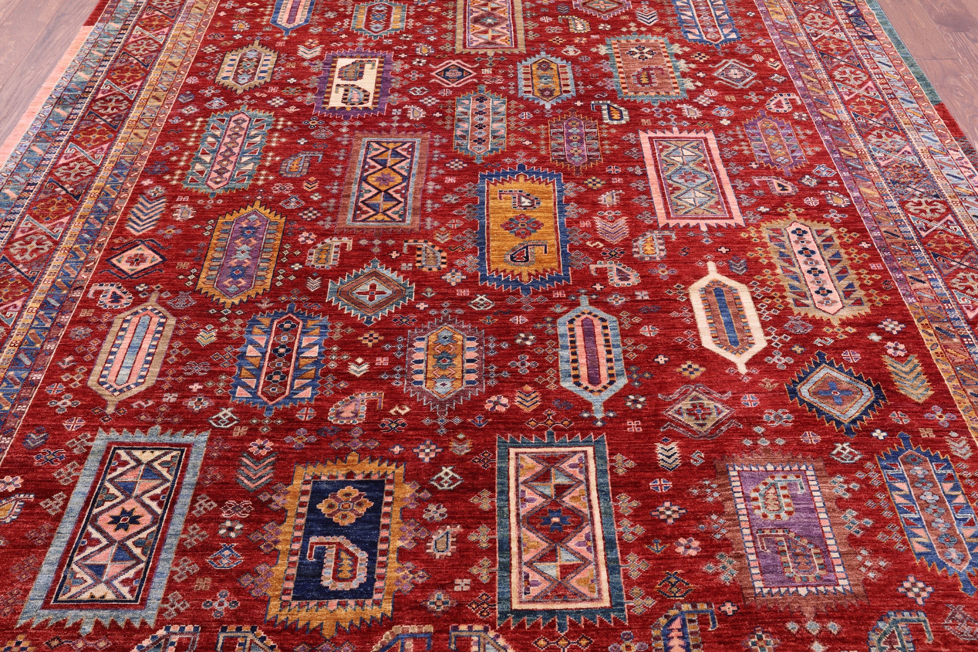 Red Persian Fine Serapi Hand Knotted Wool Rug - 8' 0" X 9' 10" - Golden Nile