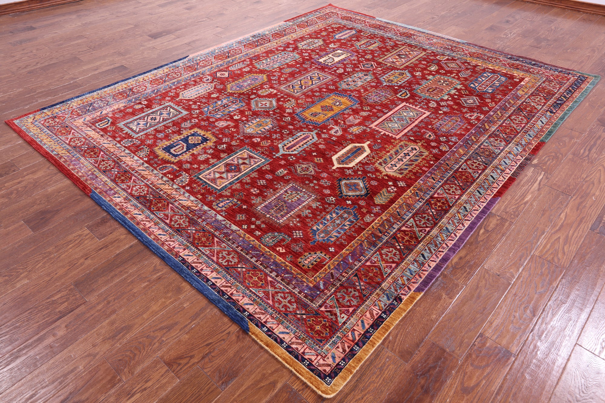 Red Persian Fine Serapi Hand Knotted Wool Rug - 8' 0" X 9' 10" - Golden Nile