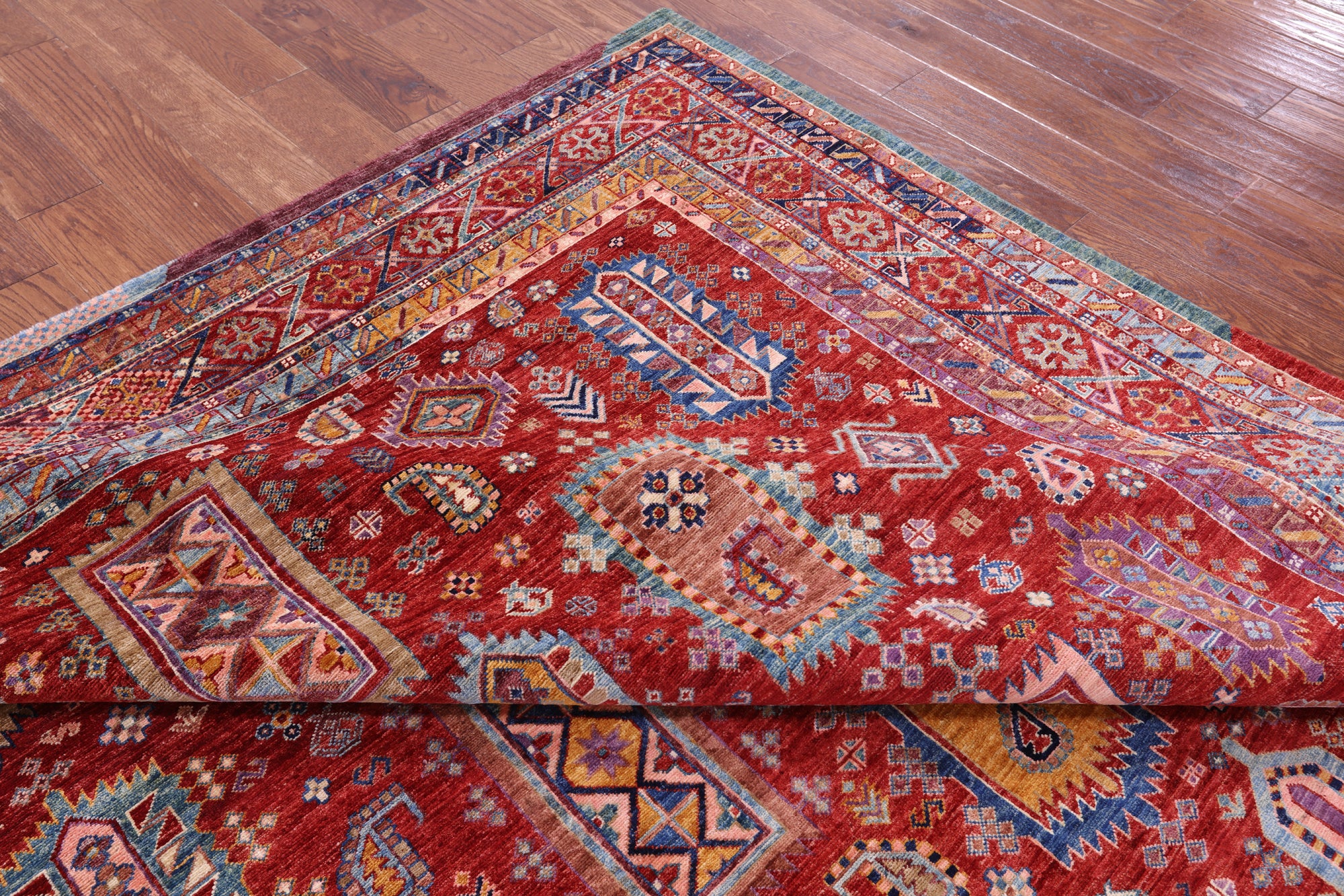 Red Persian Fine Serapi Hand Knotted Wool Rug - 8' 0" X 9' 10" - Golden Nile