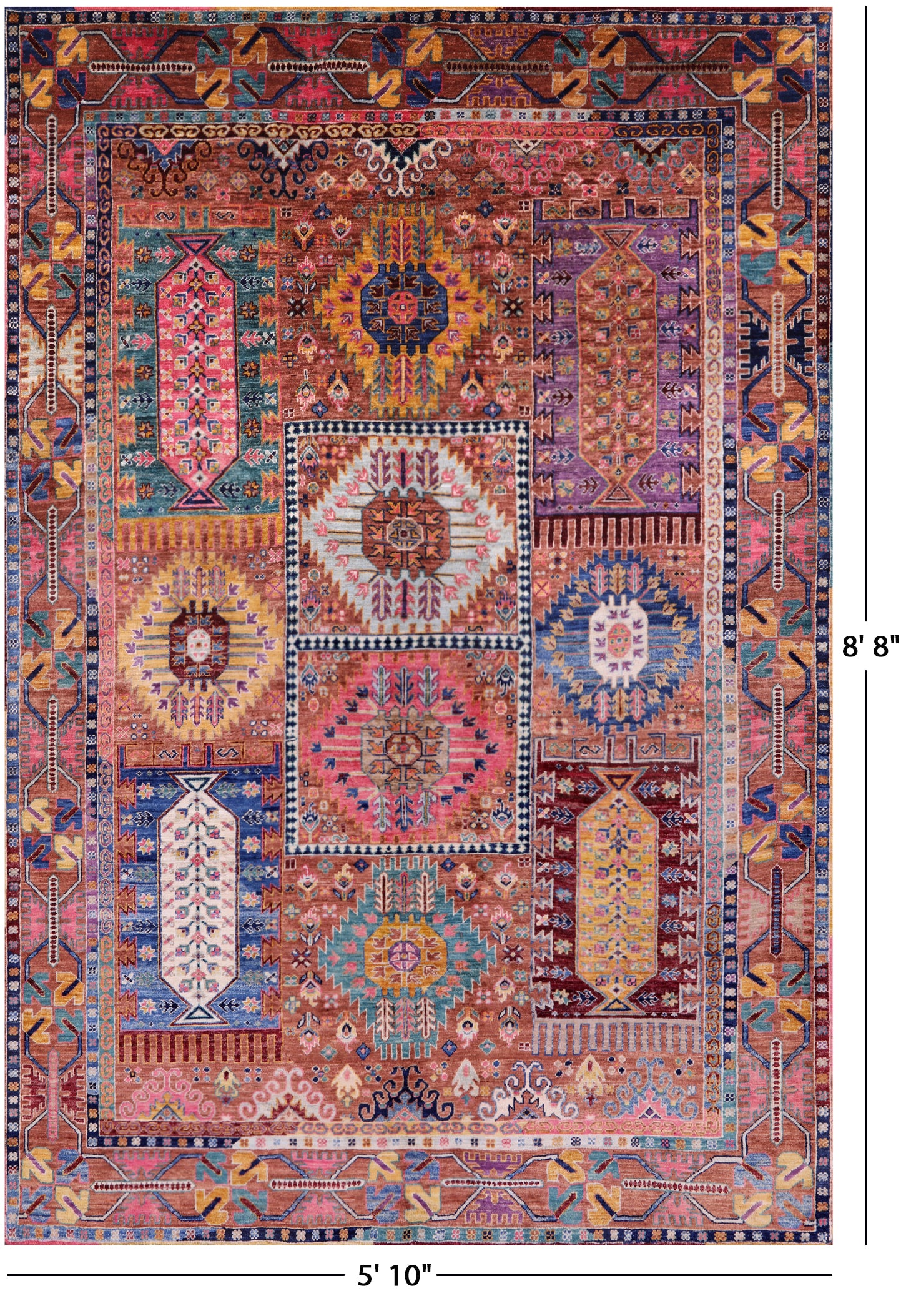 Persian Fine Serapi Handmade Wool Rug - 5' 10" X 8' 8" - Golden Nile