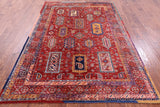 Red Persian Fine Serapi Hand Knotted Wool Rug - 6' 0" X 8' 8" - Golden Nile
