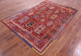 Red Persian Fine Serapi Hand Knotted Wool Rug - 6' 0" X 8' 8" - Golden Nile