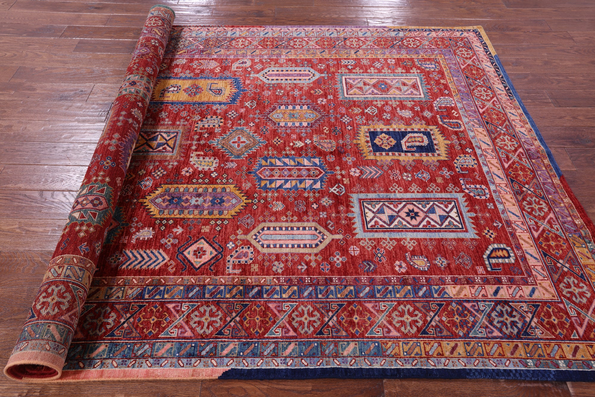 Red Persian Fine Serapi Hand Knotted Wool Rug - 6' 0" X 8' 8" - Golden Nile