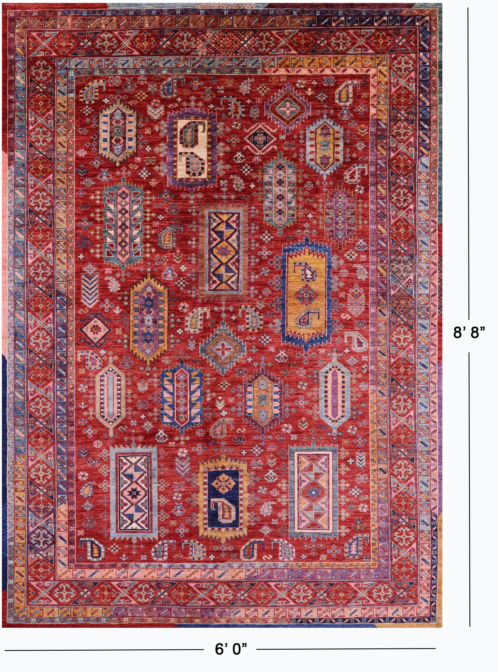 Red Persian Fine Serapi Hand Knotted Wool Rug - 6' 0" X 8' 8" - Golden Nile
