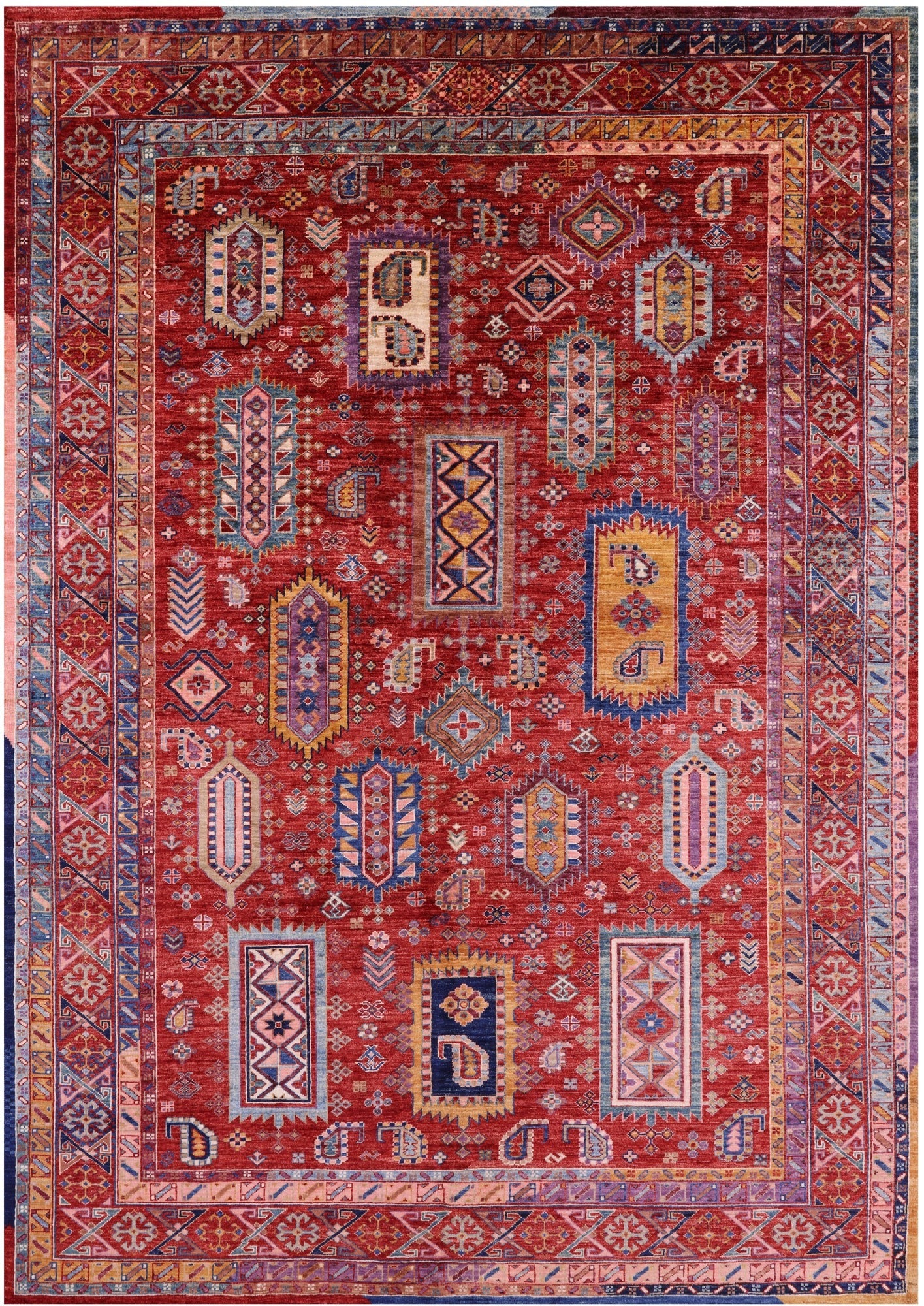 Red Persian Fine Serapi Hand Knotted Wool Rug - 6' 0" X 8' 8" - Golden Nile