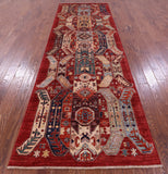 Red Persian Fine Serapi Hand Knotted Wool Runner Rug - 3' 11" X 12' 1" - Golden Nile
