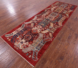Red Persian Fine Serapi Hand Knotted Wool Runner Rug - 3' 11" X 12' 1" - Golden Nile
