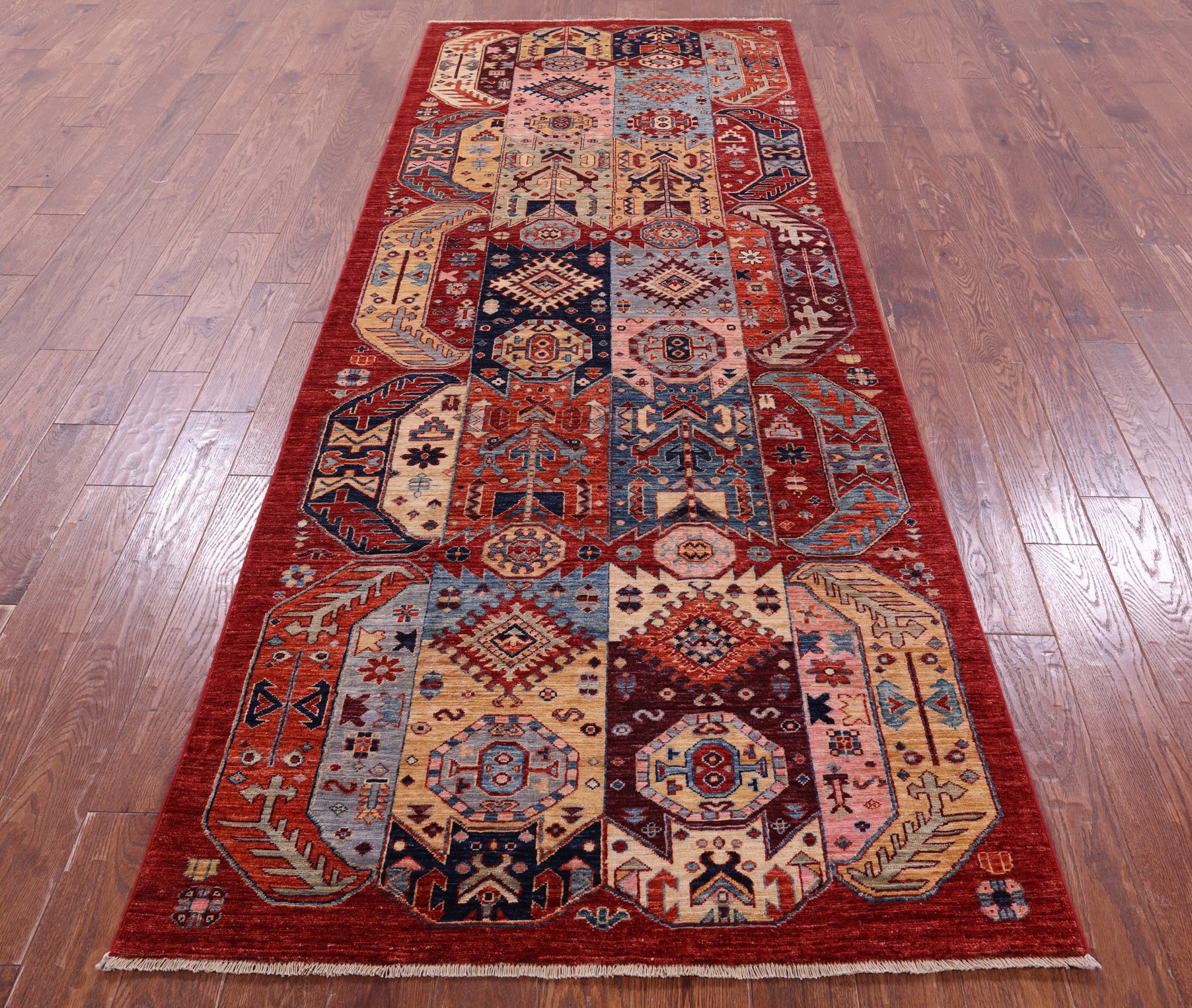 Red Persian Fine Serapi Hand Knotted Wool Runner Rug - 3' 11" X 10' 6" - Golden Nile