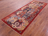 Red Persian Fine Serapi Hand Knotted Wool Runner Rug - 3' 11" X 10' 6" - Golden Nile