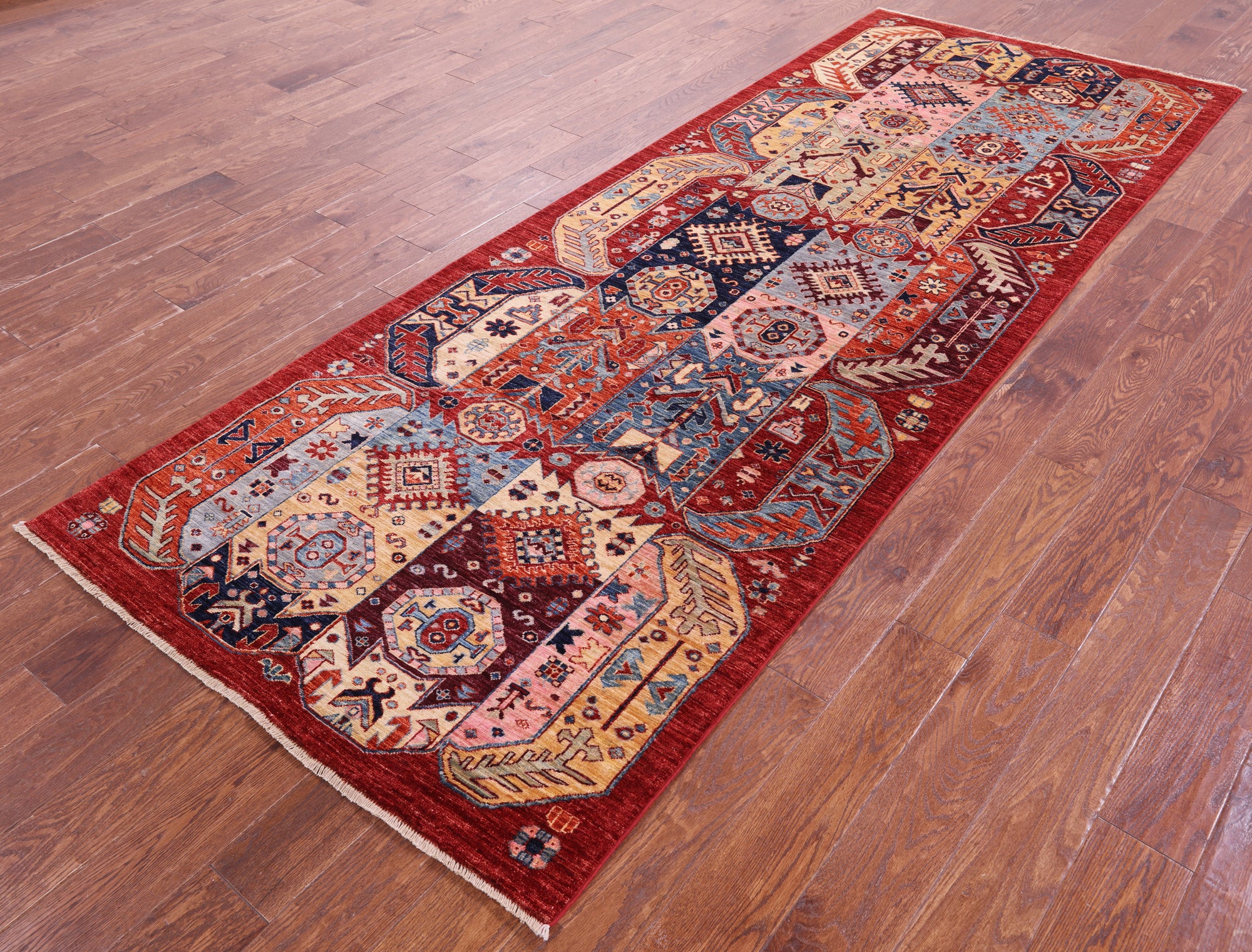 Red Persian Fine Serapi Hand Knotted Wool Runner Rug - 3' 11" X 10' 6" - Golden Nile