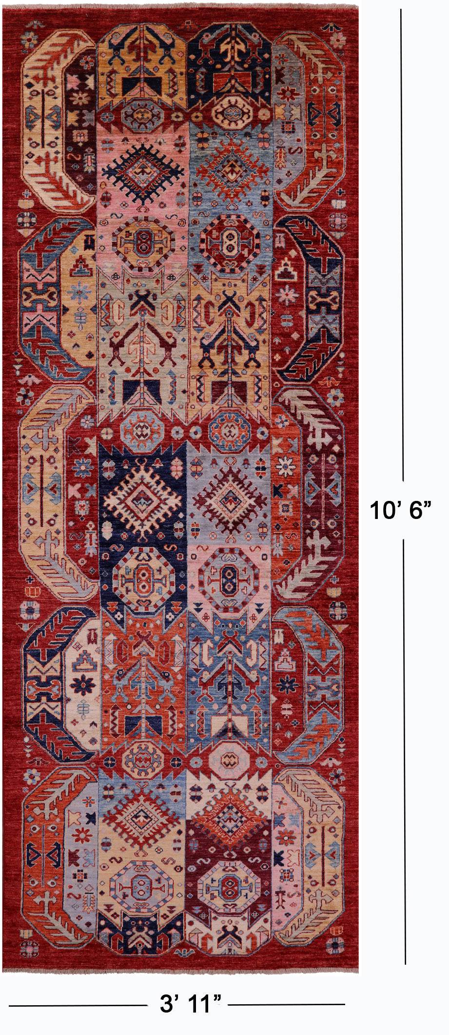 Red Persian Fine Serapi Hand Knotted Wool Runner Rug - 3' 11" X 10' 6" - Golden Nile