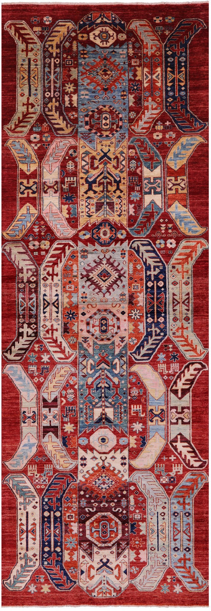 Red Persian Fine Serapi Hand Knotted Wool Runner Rug - 3' 11" X 11' 7" - Golden Nile