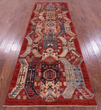 Red Persian Fine Serapi Hand Knotted Wool Runner Rug - 3' 11" X 11' 7" - Golden Nile