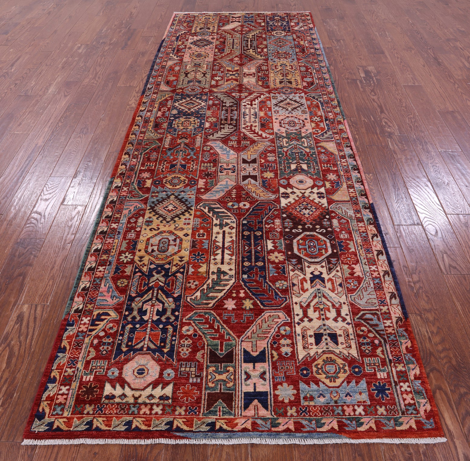 Red Persian Fine Serapi Handmade Wool Runner Rug - 4' 2" X 11' 8" - Golden Nile