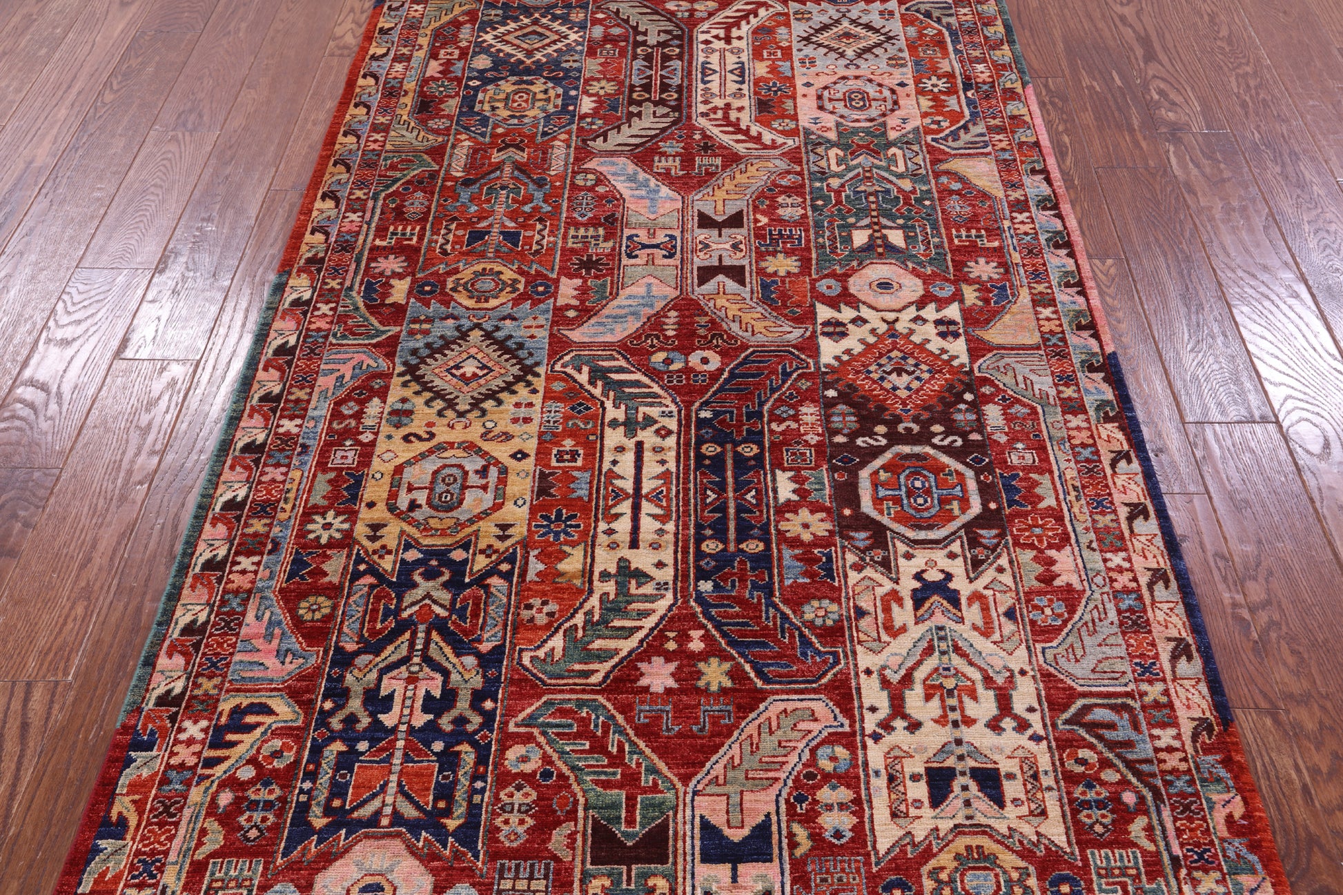 Red Persian Fine Serapi Handmade Wool Runner Rug - 4' 2" X 11' 8" - Golden Nile