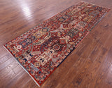 Red Persian Fine Serapi Handmade Wool Runner Rug - 4' 2" X 11' 8" - Golden Nile