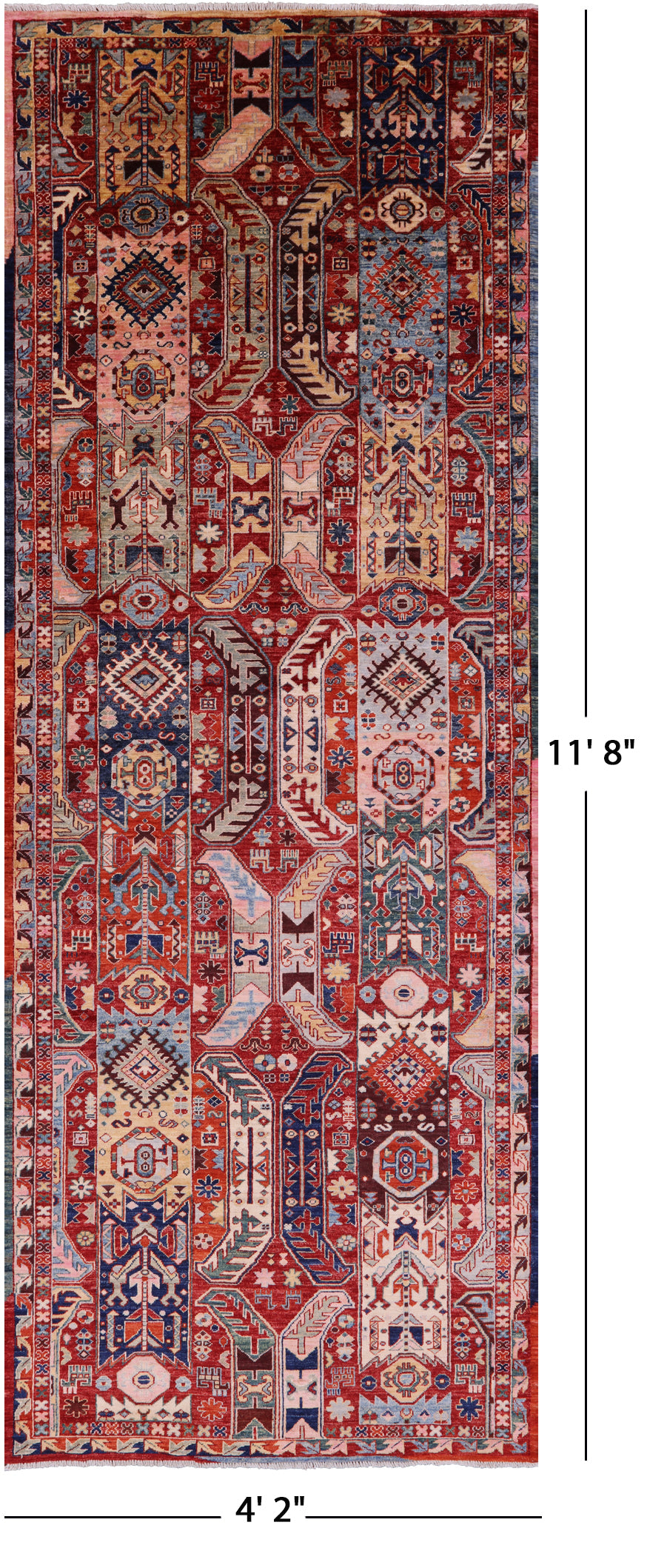 Red Persian Fine Serapi Handmade Wool Runner Rug - 4' 2" X 11' 8" - Golden Nile