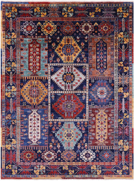 Blue Persian Fine Serapi Hand Knotted Wool Rug - 4' 10" X 6' 5" - Golden Nile
