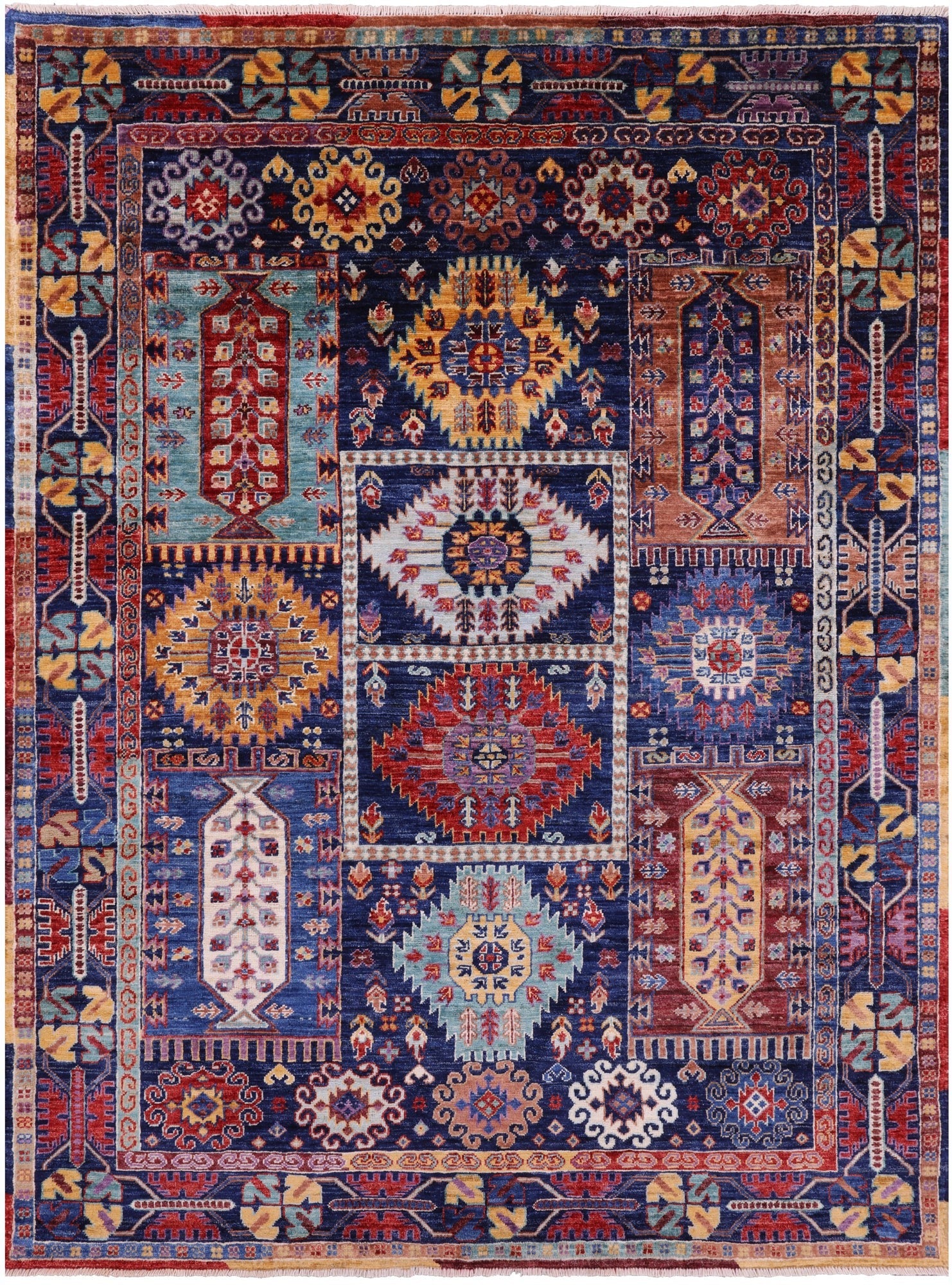Blue Persian Fine Serapi Hand Knotted Wool Rug - 4' 10" X 6' 5" - Golden Nile
