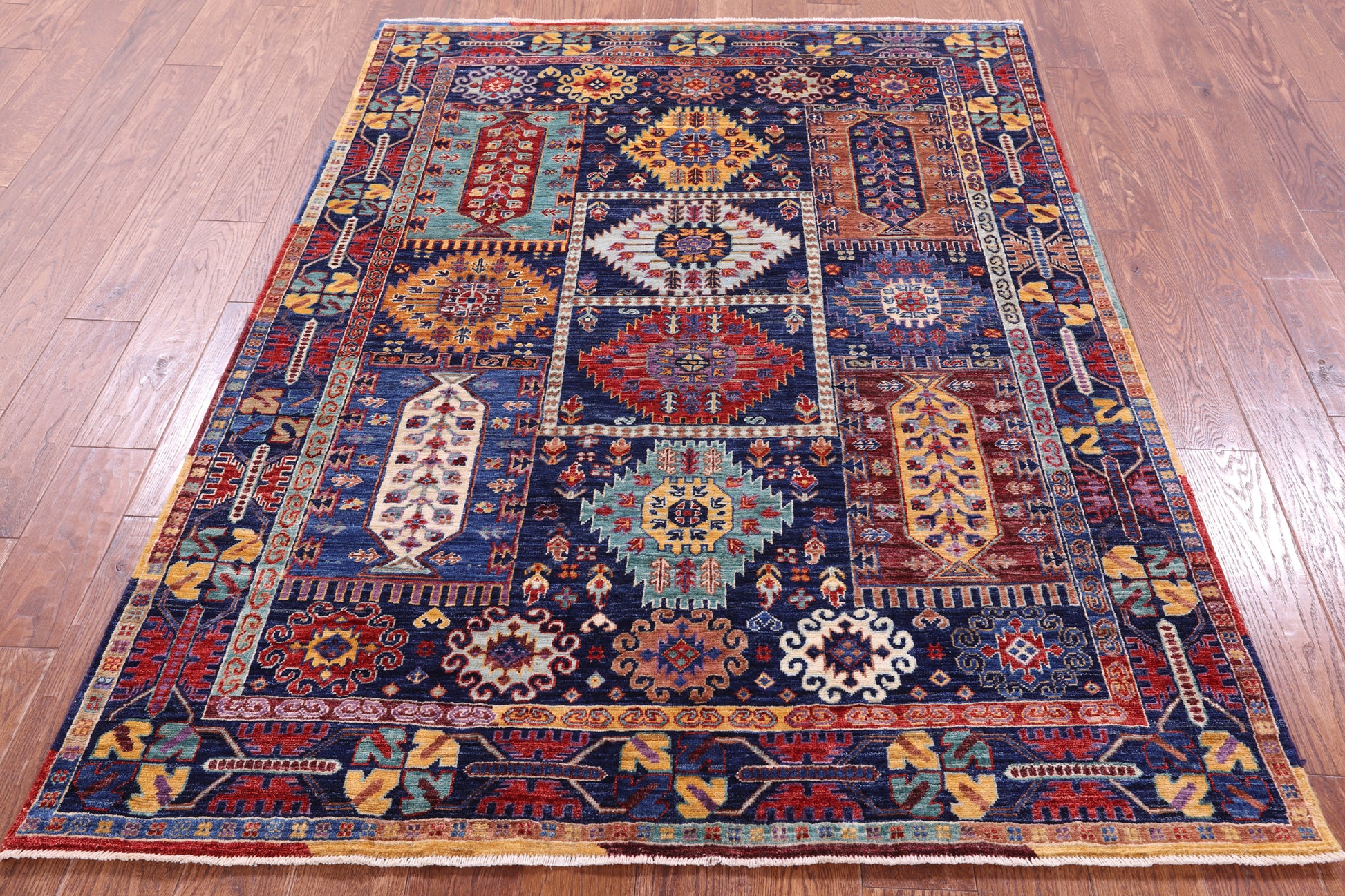 Blue Persian Fine Serapi Hand Knotted Wool Rug - 4' 10" X 6' 5" - Golden Nile