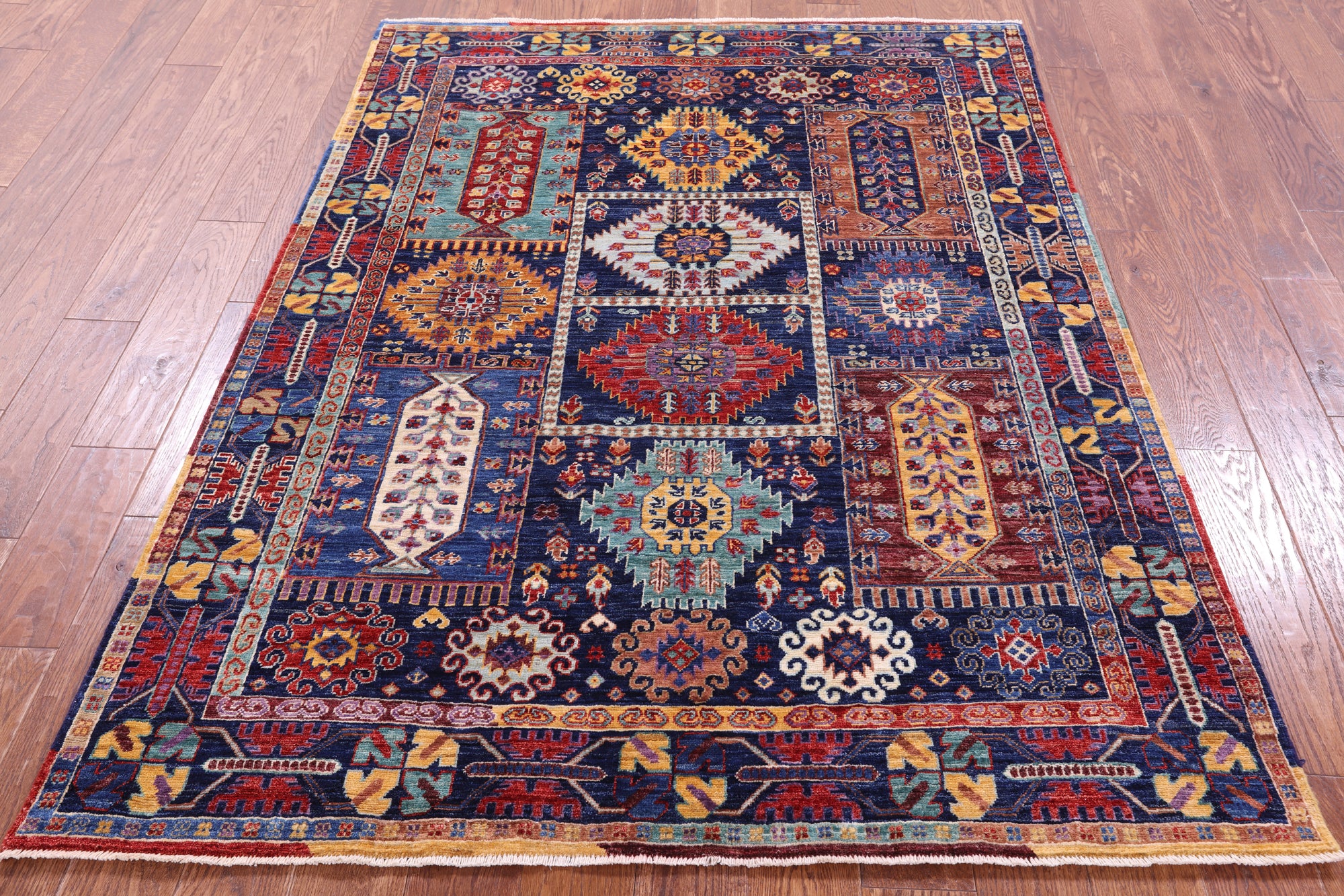 Blue Persian Fine Serapi Hand Knotted Wool Rug - 4' 10" X 6' 5" - Golden Nile