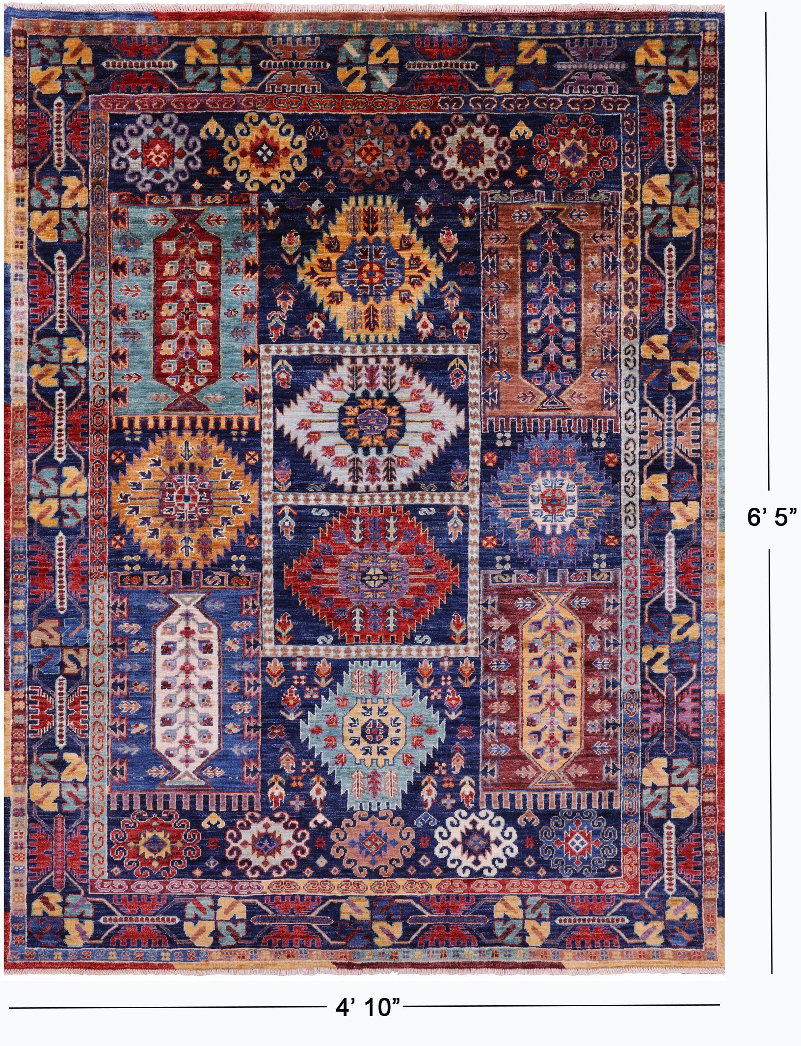 Blue Persian Fine Serapi Hand Knotted Wool Rug - 4' 10" X 6' 5" - Golden Nile