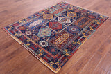 Blue Persian Fine Serapi Hand Knotted Wool Rug - 4' 10" X 6' 5" - Golden Nile