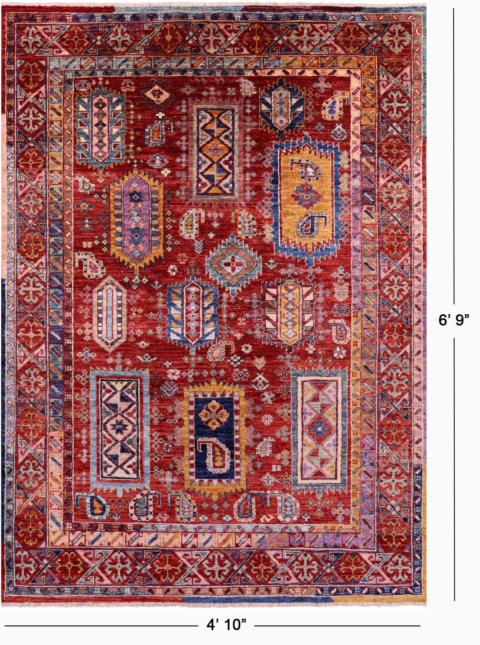 Red Persian Fine Serapi Hand Knotted Wool Rug - 4' 10" X 6' 9" - Golden Nile